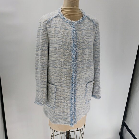 Zara Tweed Jacket Zara Blazer Size XL Zara Blazer long lined open cardigan coat - Picture 6 of 16